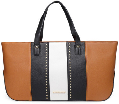 

Addons Colour Blocking riveted tote Shoulder Bag(Brown, 5 L)