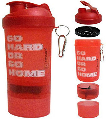 

5 O'Clock Sports Elephant Shaker Water Bottle - 800 ML- Three Compartment - One For Liquid, Second for Dry Powder and Third For Extras 800 ml Shaker(Pack of 1, Red)