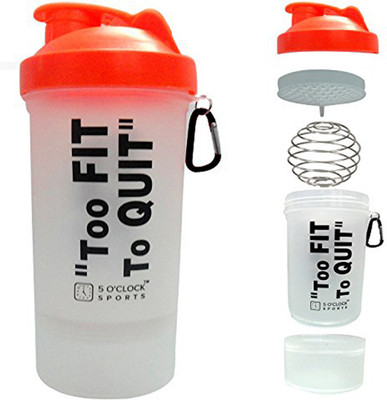 

5 O'Clock Sports Alfa Shaker Bottle - 600 ml- With Extra Compartment for Dry Stuff or Protein Powder 600 ml Shaker(Pack of 1, Orange)