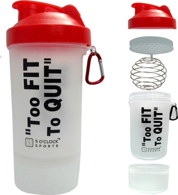 

5 O'Clock Sports Alfa Shaker Bottle - 600 ml- With Extra Compartment for Dry Stuff or Protein Powder 600 ml Shaker(Pack of 1, Red)