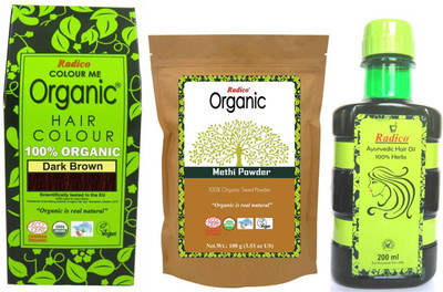 Radico 100% Organic Dark Brown With Organic Methi Seed & Ayurvedic Hair Oil(Set of 3)