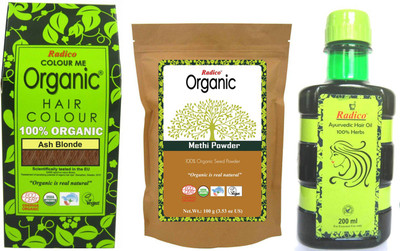 

Radico 100% Organic Ash Blonde With Organic Methi Seed & Ayurvedic Hair Oil(Set of 3)