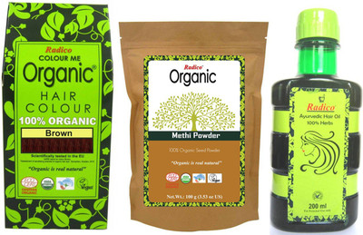 Radico 100% Organic Brown With Organic Methi Seed & Ayurvedic Hair Oil(Set of 3)