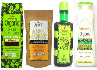 

Radico 100% Organic Mahogany With Hair Treatment & Ayurvedic Hair Oil And Organic Color Care Shampoo(Set of 4)
