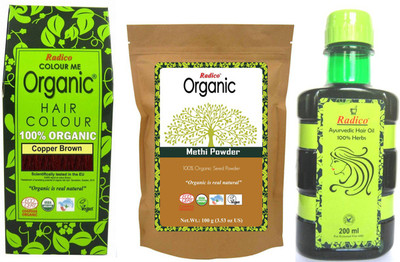 

Radico 100% Organic Copper Brown With Organic Methi Seed & Ayurvedic Hair Oil(Set of 3)