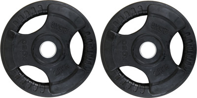 

Kobo 2.5 Kg (31 mm) Fitness Premium Quality Rubber Coated & Integrated Metal Grip- Sold in Pairs (2.5 Kg x 2 = 5 Kg) (Imported) Black Weight Plate(5 kg)
