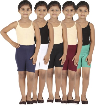 Lula Girl Short For Girls Casual Solid Cotton Lycra(Multicolor, Pack of 5)