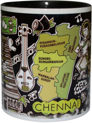 

Mapsofindia Chennai Premium Coffee Ceramic-9.5cm*8.2cm Ceramic Mug(350 ml), Black