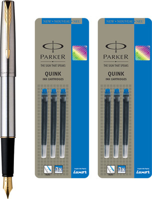 

Parker Frontier Stainless steel GT Fountain Pen with 6 Blue Quink Ink Cartridge(Pack of 3)