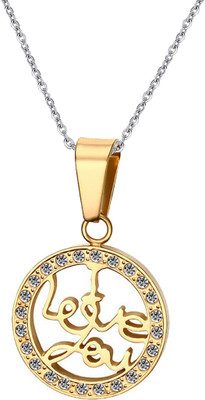

Aaishwarya "I Love You" With CZ stones Golden Cubic Zirconia Stainless Steel Pendant