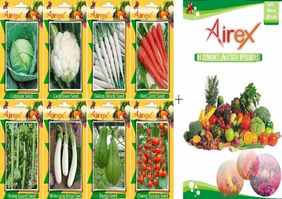 Airex Cabbage, Cauliflower, Daikon, Red Carrot, Banga, Cherry Tomato, Snake Gourd, and White Long Brinjal Seed(20 per packet)