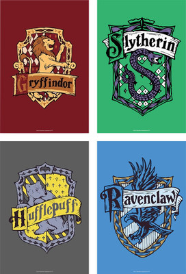 

Official "Harry Potter" Gift Set/Birthday Gift/Return Gift - Combo Pack of 4 Posters Without Frame ( Gryffindor No 1 + Slytherin + Ravenclaw + Hufflepuff ) Licensed by Warner Bros.USA Photographic Paper(18 inch X 12 inch, Rolled)