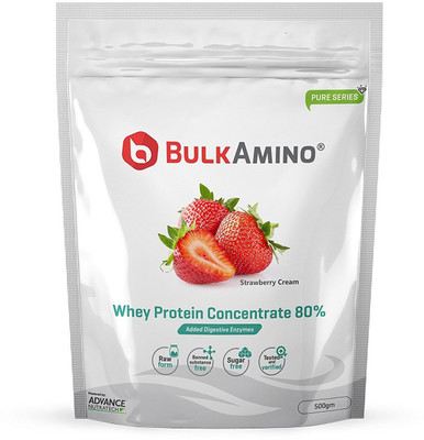 

Advance Nutratech Bulkamino Whey Protein Concentrate 80 % Raw Protein 500gm Strawberry Supplement Powder with 16 Servings. Protein Blends(500 g, Strawberry)