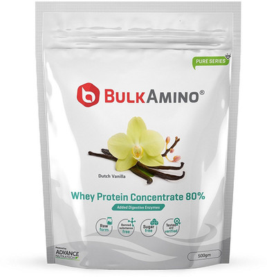 

Advance Nutratech Bulkamino Whey Protein Concentrate 80 % Raw Protein 500g Vanilla flavour standard powder with 16 Servings. Protein Blends(500 g, Vanilla)