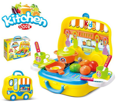

TALKING GANESHA Bring along Bus Shaped Suitcasee Kitchen Set Cooking toy pretend & play for kids