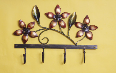 

VedasExports Flower 4 Hook Decorative Showpiece - 27.5 cm(Iron, Multicolor)