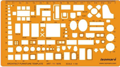 

Isomars 1878 1:100 Scale Architectural Drawing Template Stencil - Architect Technical Drafting Supplies - Furniture Symbols for House Interior Floor Plan Design Stencil(Pack of 1, Laser Cut & Printed)