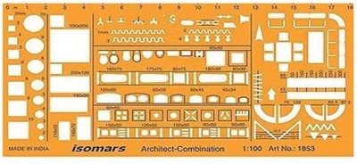 

Isomars 1853 Metric 1:100 Scale Architectural Drawing Template Stencil - Furniture Symbols for House Interior Floor Plan Design Stencil(Pack of 1, Laser Cut & Printed)