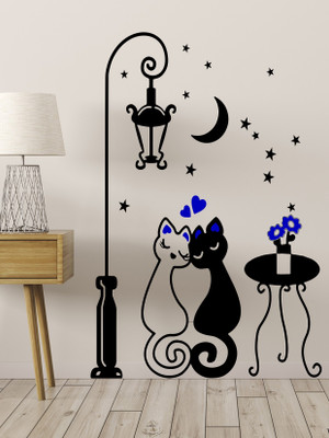 RNG 90 cm cute cat couple love forever wall décor sticker ( Wall Coverage Area - Height 60 cms X Width 90 cms )(Pack of 1) Self Adhesive Sticker(Pack of 1)