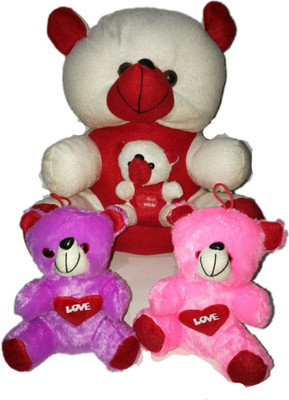 

COST TO COST Mother Teddy with super soft love teddy combo - 12 inch(White, Pink, Purple), Pink;purple;white