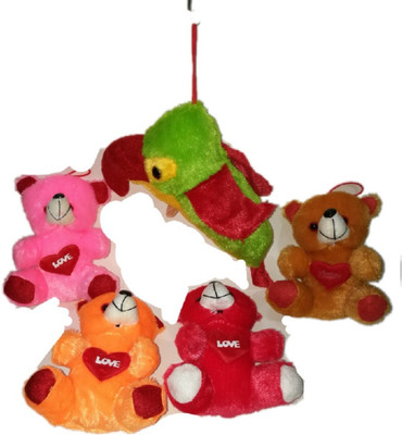 COST TO COST Soft toys pack of 4 love teddy with parrot - 8 inch(Multicolor)
