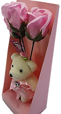 

tako bell Art box CUTE TEDDY WITH FLOWER for New Year,Diwali and for VALENTINE GIFT - 12 cm(Tpink)