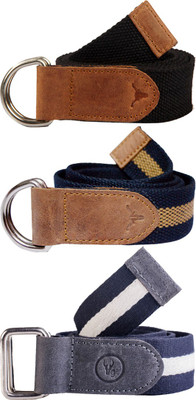

HIdekraft Men & Women Casual Black, Blue Genuine Leather, Canvas Belt, Black;blue;navy