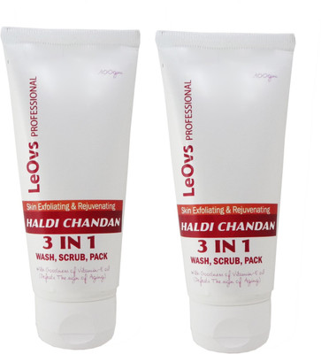 

LeOvs 3 IN 1 Haldi Chandan Skin Exfoilating & Rejuvenating Pack of 2 (200 gm) Scrub, Pack and Face Wash(200 g)