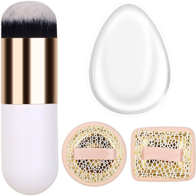 ELV Premium Makeup Kit with Silicone Makeup Sponge, Blush-On Puff and Dome Shaped Makeup Brush with Synthetic Bristles(Set of 4)