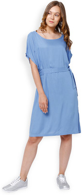 Tokyo Talkies Women Fit and Flare Blue Knee Length Dress