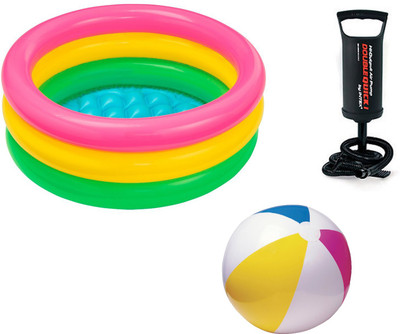 INTEX ® Original Inflatable 3ft Water Tub Kids SwimmingPool With Water Play Ball Toy & Hand Pump Inflatable Pool Accessory(Multicolor)
