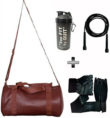

5 O'Clock Sports Brown LeatherGym Bag , Gym Gloves , Shaker Bottle and Skipping rope Combo Pack For Men|Women A Must Have Gym Bag Combo Kit For Boy's Girl's Fitness Gym & Fitness Kit