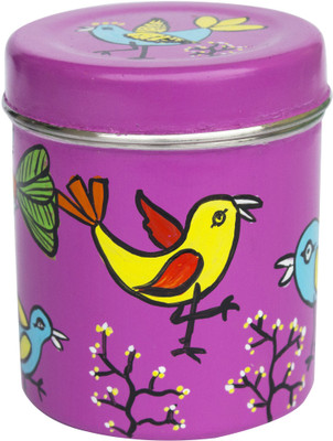 

LazyBrats Hand painted Stainless Steel Tiffin Box Dibbi - BeautifulBirds on pink base 1 Containers Lunch Box(250 ml)