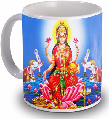 

New Star Light India Goddess Lakshmi Statue Design Blue & Red Color Coffee Ceramic Mug(350 ml), Multicolor