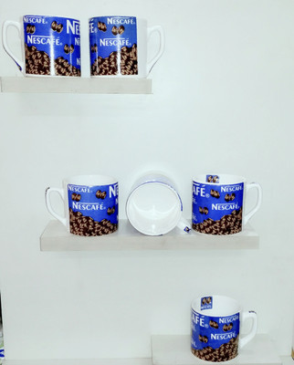 

paramount crockery Nescafe Blue Ceramic Mug(100 ml, Pack of 6), Multicolor