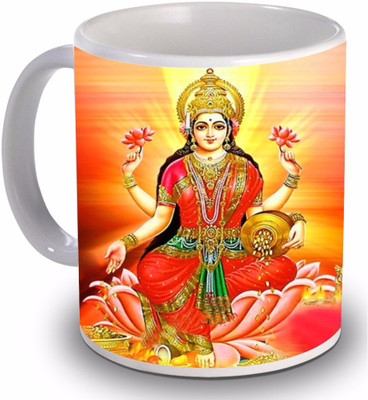 

New Star Light India Goddess Lakshmi Statue Design Printed Red & Yellow Color Coffee Ceramic Mug(350 ml)