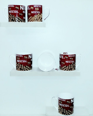 

paramount crockery Nescafe Brown Ceramic Mug(100 ml, Pack of 6), Multicolor