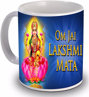 New Star Light India Goddess Lakshmi Statue Design Printed Blue Color Coffee Ceramic Mug(350 ml)