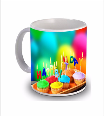 

New Star Light India Candles & Cup Cakes Printed Birthday Coffee Ceramic Mug(350 ml), Multicolor