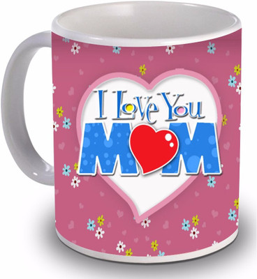 

New Star Light India I Love You Mom Small Flower Design Printed Pink Color Coffee Ceramic Mug(350 ml)