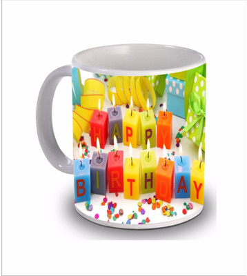 

New Star Light India Happy Birthday Multicolor Candles Printed White Coffee Ceramic Mug(350 ml)