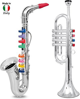 

Click n' Play Musical Wind Instruments Kids Metallic Silver Saxophone and Trumpet Horn(Multicolor)