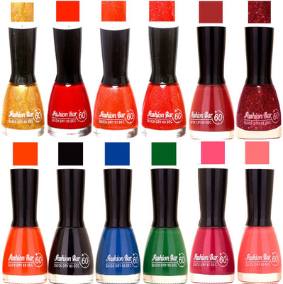 

Fashion Bar Glitter Golden,Red,Glitter Orange,Redish orange,Mauve,Glitter,Orange,Black,Blue,Green,Mazanta,Hot Pink Nail polish Glitter Golden,Red,Glitter Orange,Redish orange,Mauve,Glitter,Orange,Black,Blue,Green,Mazanta,Hot Pink(Pack of 12)