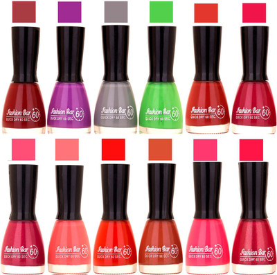 

Fashion Bar Cherry Red,Purple,Grey,Green,Rich Brown,Mazanta,Pink,Hot Pink,Sunset Red,Brown,Sheer Pink,Mazanta Nail polish Cherry Red,Purple,Grey,Green,Rich Brown,Mazanta,Pink,Hot Pink,Sunset Red,Brown,Sheer Pink,Mazanta(Pack of 12)
