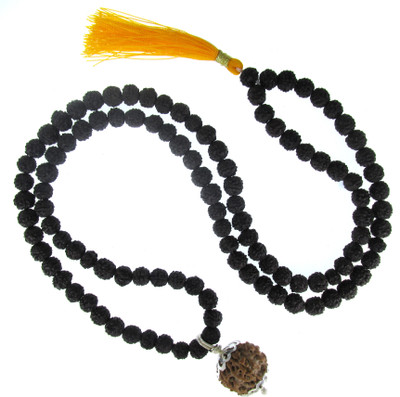 SHIVOHAM 5 Mukhi Rudraksha Locket with Black Rudraksha Mala Silk Dori Pendant