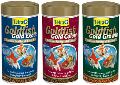 

Tetra GoldFish Gold Exotic (80g) + Colour (75g) + Growth (113g) (250ml Pack of 3) | For Health, Colour & Vitality | For Excellent Coloration | For Growth, Energy & Vitality Biologically Balanced | 268 g Dry Fish Food(Pack of 3)