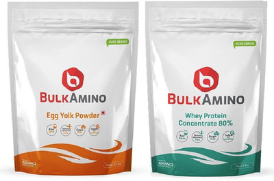 

Advance Nutratech Combo of Bulkamino Whey Protein Concentrate 80 % Raw protein 1 Kg +egg yolk 500gm with 33 Servings. Protein Blends(1.5 kg, Unflavored)