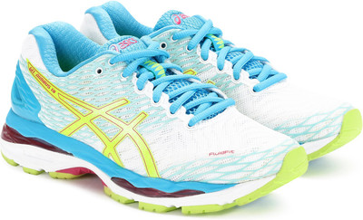 

Asics GEL-NIMBUS 18 Running Shoes For Women(Blue, White, Green, White/safety yellow/aquarium