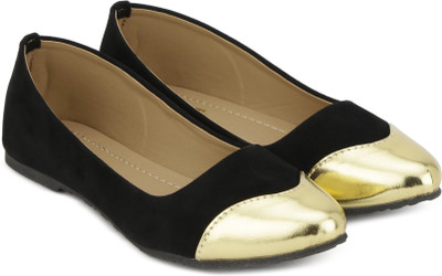 

Gnist Gnist Black-Gold metallic Toe Ballerina For Women(Black, Gold