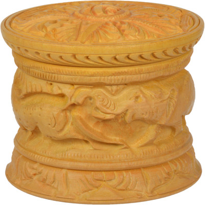 

Sharada International Powder box Decorative Showpiece - 6 cm(Wooden, Gold)